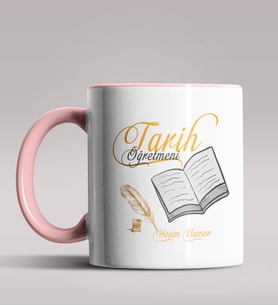 Kişiye Özel Tarih Öğretmeni Tasarımlı Siyah Renk Kupa Bardak 6 (Pembe)