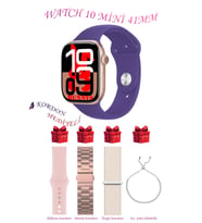 Samsung Galaxy M20 Uyumlu Açık Mavi Akıllı Saat Watch 10 Mini Kordon Hediyeli AMOLED EKRAN 41MM (Pembe - Gül Kurusu - Mor - Sarı)