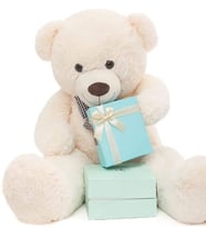 90 cm Papyonlu Peluş Ayıcık - Premium Pelüş Ayı (Krem)
