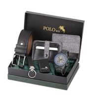 Polo Air  Erkek Kemer Cüzdan Kartlık Çakmak Anahtarlık Kol Saati Hediyelik Kutusunda Set PL-0962E (Antrasit)