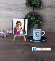 Yengeye Hediye Fotoğraflı Dekoratif Taş, Ahşap Altlıklı Türk Kahvesi Fincanı Hediye (Model 7)