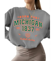 Michigan futbol akademisi için doğdu Baskılı bisiklet yaka Sweatshirt erkek Sweatshirt 3 iplik (Gri)