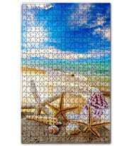 Cakapuzzle Kumsalda Denizyıldızı ve Deniz Kabukları Puzzle Yapboz MDF (Ahşap) (500 Parça)