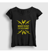Presmono Kadın Haki Chicken Dinner Pubg T-Shirt 30043tt (Siyah)
