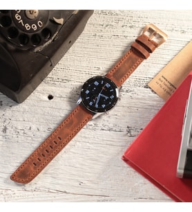 vagave Huawei Watch Crazy Oval Uçlu Deri Kordon Gt / Gt2 / GT2E / GT2PRO / Gt3 / Gt3 Pro 46MM - 22MM İsme Özel (Taba)
