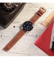 vagave Huawei Watch Crazy Oval Uçlu Deri Kordon Gt / Gt2 / GT2E / GT2PRO / Gt3 / Gt3 Pro 46MM - 22MM İsme Özel (Taba)