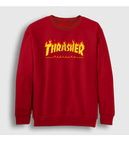 Presmono Unisex Beyaz Logo Thrasher Sweatshirt 277840tt (Kırmızı)