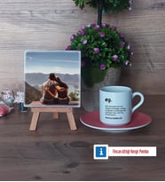 Eşe Hediye Fotoğraflı Dekoratif Taş, Ahşap Altlıklı Türk Kahvesi Fincanı Hediye (Model 6)