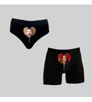 Kutulu Kişiye Özel Fermuar Tasarımlı Kadın Külot ve Erkek Boxer İkili Set (Siyah)
