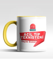 Kişiye Özel Acil Tıp Teknisyeni Tasarımlı Siyah Kupa (Beyaz-Sarı)