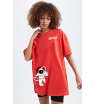 Unisex Nasa Baskılı T-shirt (Kırmızı)