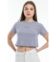 Süperlife Kadın Bisiklet Yaka Slim Fit Brookyn Baskılı Tişort SPR21Y14 (Lila)