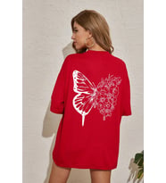 Unisex Drawing Butterflies  Tasarım T-shirt (Kırmızı)