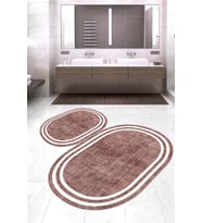 Dijital Baskılı Kaymaz Taban Yıkanabilir Oval 2'li Klozet Takımı Banyo Paspası NOKZ-HT-575 (Pembe)