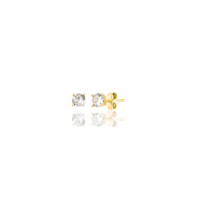 925 ayar Gümüş Pırlanta Montürlü Tektaş küpe-3 mm (Gold)