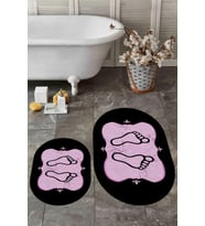 EVDEYA Dijital Yıkanabilir Modern Ayak İzi Desen İkili Oval Banyo Halısı Klozet Takımı, OKLOZET-20-GOLD, (Siyah)
