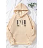 Unisex Cartoon Face Siyah Beyaz Hoodie (Bej)