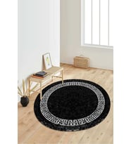Dijital Baskılı Kaymaz Taban Yıkanabilir Yuvarlak Salon Halısı Koridor Halısı Paspas NDY-SD-1077 (Siyah)