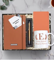 Kişiye Özel Mesajlı Kupa & İsme Özel Defter & Kalem & Mini Not Defteri Hediye Seti (Kahverengi) (Model 2)
