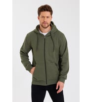 METALIC Siyah Kanguru Cepli Kapüşonlu Fermuarlı İçi Pamuklu Erkek Sweatshirt (Haki)