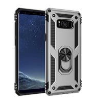Samsung Galaxy S8 Plus Uyumlu Kılıf Standlı Manyetik Yüzüklü Military Magnetic Ring Polycarbonate and TPU Case (Gri)
