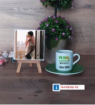 Petrol ve Doğalgaz Mühendisi Fotoğraflı Dekoratif Taş, Ahşap Altlıklı Türk Kahvesi Fincanı Hediye (Model 9)