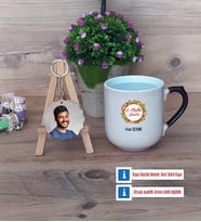 Yılbaşı Hediyesi Kupa Bardak Beyaz ve Fotoğraflı Ahşap Anahtarlık Hediye (Model 10)