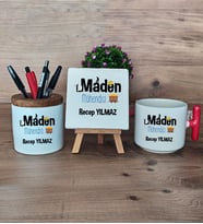 Maden Mühendisi Hediye Sepeti Kupa Bardak T Kulplu, Kalemlik ve Dekoratif Taş Mühendisler Günü Hediyesi (Model 1)