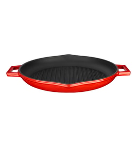 Lava Döküm Yuvarlak Izgara Tavası Döküm Demir Yekpare Çift Kulplu Çap(Ø)30cm. (Kırmızı)