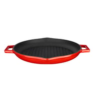 Lava Döküm Yuvarlak Izgara Tavası Döküm Demir Yekpare Çift Kulplu Çap(Ø)30cm. (Kırmızı)