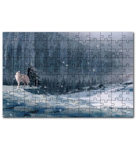 Cakapuzzle Kayalık Duvar Karlar Beyaz Kurt ve Şövalye Puzzle Yapboz MDF (Ahşap) (1000 Parça)