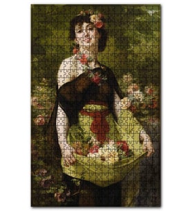 Cakapuzzle Eteğinde Çiçekleriyle Çiçekçi Kız Puzzle Yapboz MDF (Ahşap) (500 Parça)