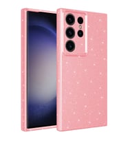 Samsung Galaxy S23 Ultra Kılıf Kamera Korumalı Simli Lüks Işıltılı Silikon (Pembe)