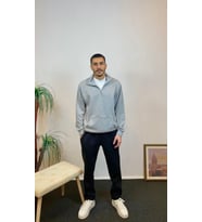 Erkek 3 iplik Yarım Fermuarlı Kanguru Çepli Sweatshırt spr24sw22 ( Gri-Melanj)