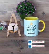 Uçak Mühendisi Kupa Bardak Beyaz ve Fotoğraflı Ahşap Anahtarlık Hediye (Model 7)