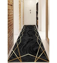Dijital Baskılı Kaymaz Taban Yıkanabilir Modern Yolluk Ve Koridor Halısı NDU-HT-1038 (Siyah)