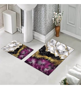 Banyo Halısı Ikili Klozet Takımı Kaymaz Tabanlı (60 xm x 100 cm + 40 cm x 60 cm)  (Mor)