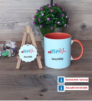 Hekim Kupa Bardak Kırmızı ve Ahşap Anahtarlık Hediye (Model 12)