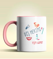 Kişiye Özel Diş Hekimi Tasarımlı Turuncu Kupa Bardak (Pembe)