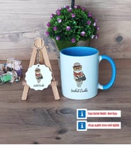 Baykuş Kupa Bardak Kırmızı ve Ahşap Anahtarlık Hediye (Model 3)
