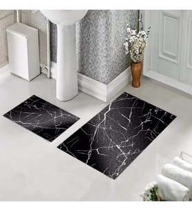 Banyo Halısı Ikili Klozet Takımı Kaymaz Tabanlı (60 xm x 100 cm + 40 cm x 60 cm)  (Siyah)