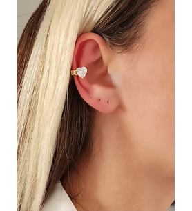 Kalp Model Zirkon Taşlı Model Gümüş Renkli Kıkırdak Sıkıştırmalı Küpe Earcuff (Gold)