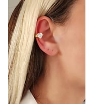 Kalp Model Zirkon Taşlı Model Gümüş Renkli Kıkırdak Sıkıştırmalı Küpe Earcuff (Gold)