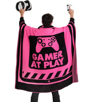 Neon Gamer Yatak Örtüsü,  Desenli El Örgüsü, Nefes Alan Triko Battaniye (Siyah-Neon Fusya)