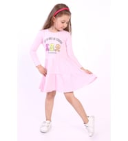 Toontoy Kız Çocuk Ayıcık Baskılı Elbise (Açık Pembe)