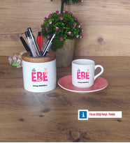 Ebe Hediyeleri Türk Kahvesi Fincanı Kırmızı, Kalemlik Kişiye Özel Hediye (Model 4)