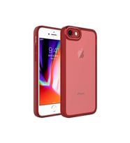 Apple iPhone SE 2020 Kılıf Metal Kamera Korumalı Transparan Renkli Kapak (Kırmızı)