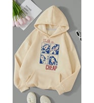 Cheap Baskılı Oversize Sweatshirt (Bej)