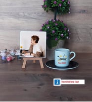 Mimara Hediye Fotoğraflı Dekoratif Taş, Ahşap Altlıklı Türk Kahvesi Fincanı Hediye (Model 7)