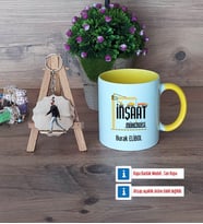 İnşaat Mühendisi Kupa Bardak Beyaz ve Fotoğraflı Ahşap Anahtarlık Hediye (Model 7)